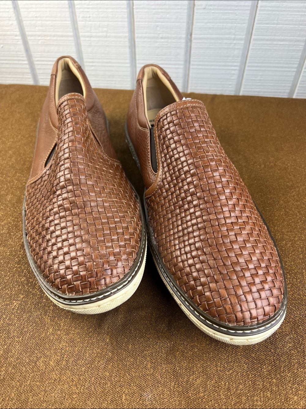 Johnston & Murphy Men's Woven Slip-On Loafers - Cognac Brown